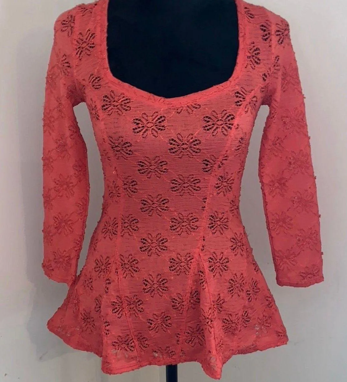 Burnt Orange Eyelet Lace Peplum Top Size XS - Image 3