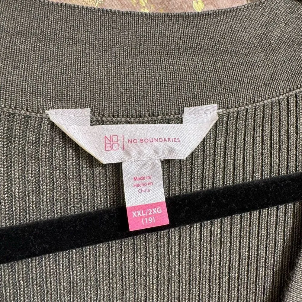 No Boundaries Olive Green Ribbed Stretchy Lace Up Sweater XXL NWOT - Image 3