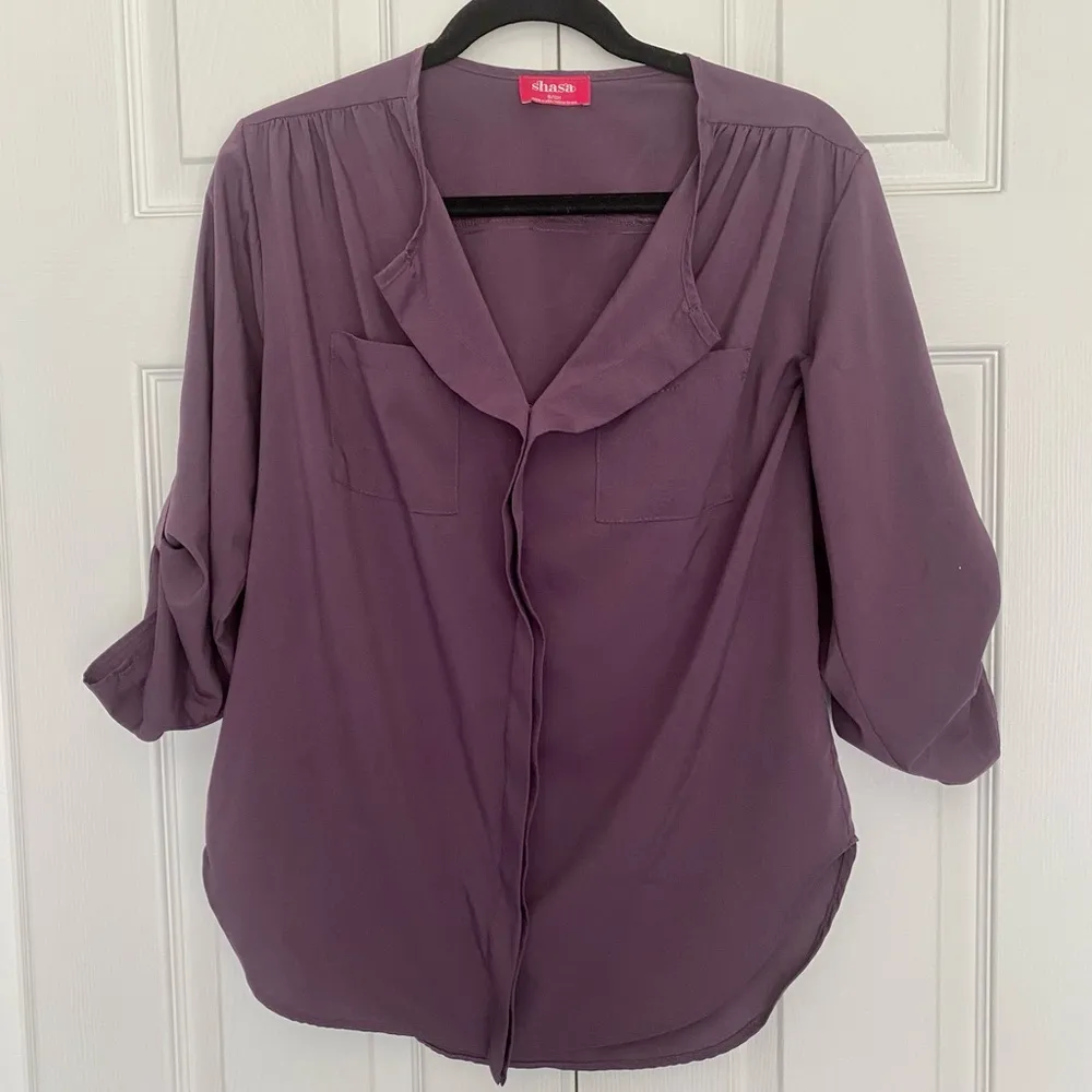Shasa Plum Purple 3 Qtr Sleeve Blouse - Image 4