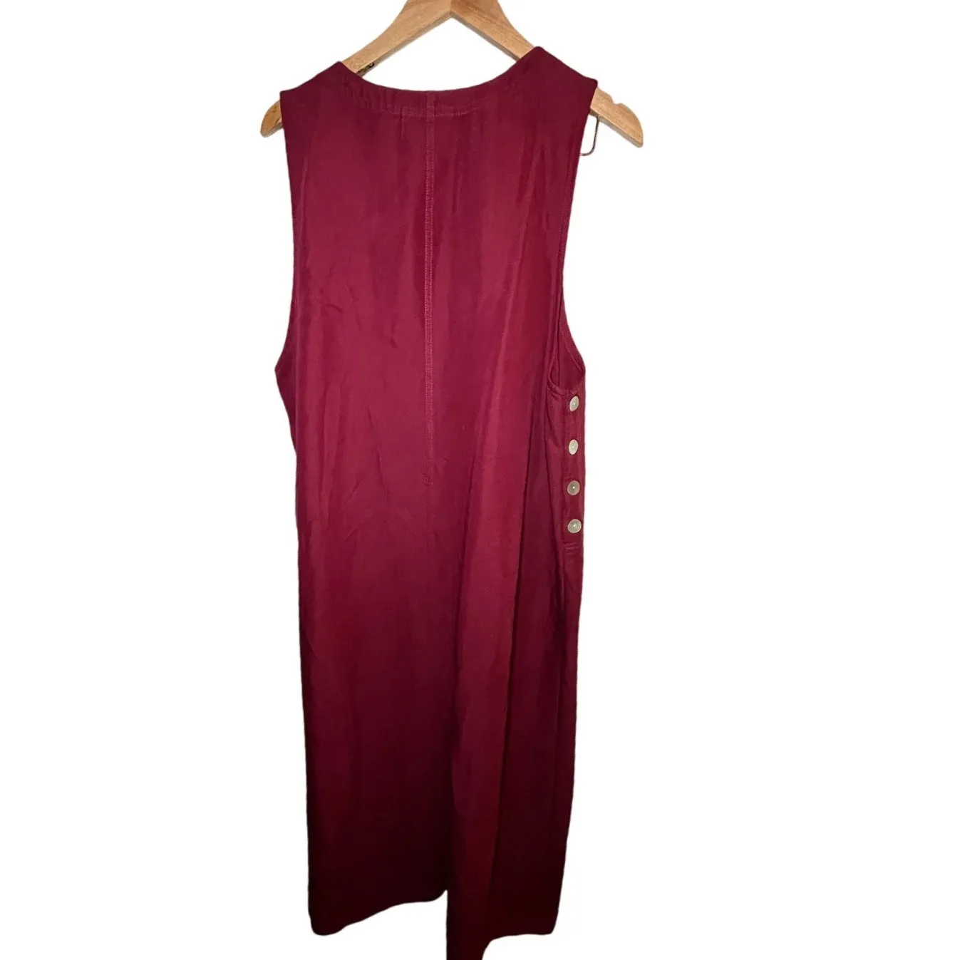 Vintage 90s Maxi Jumper Dress 14 Red Cotton Embroidery Side Buttons Cottagecore - Image 2