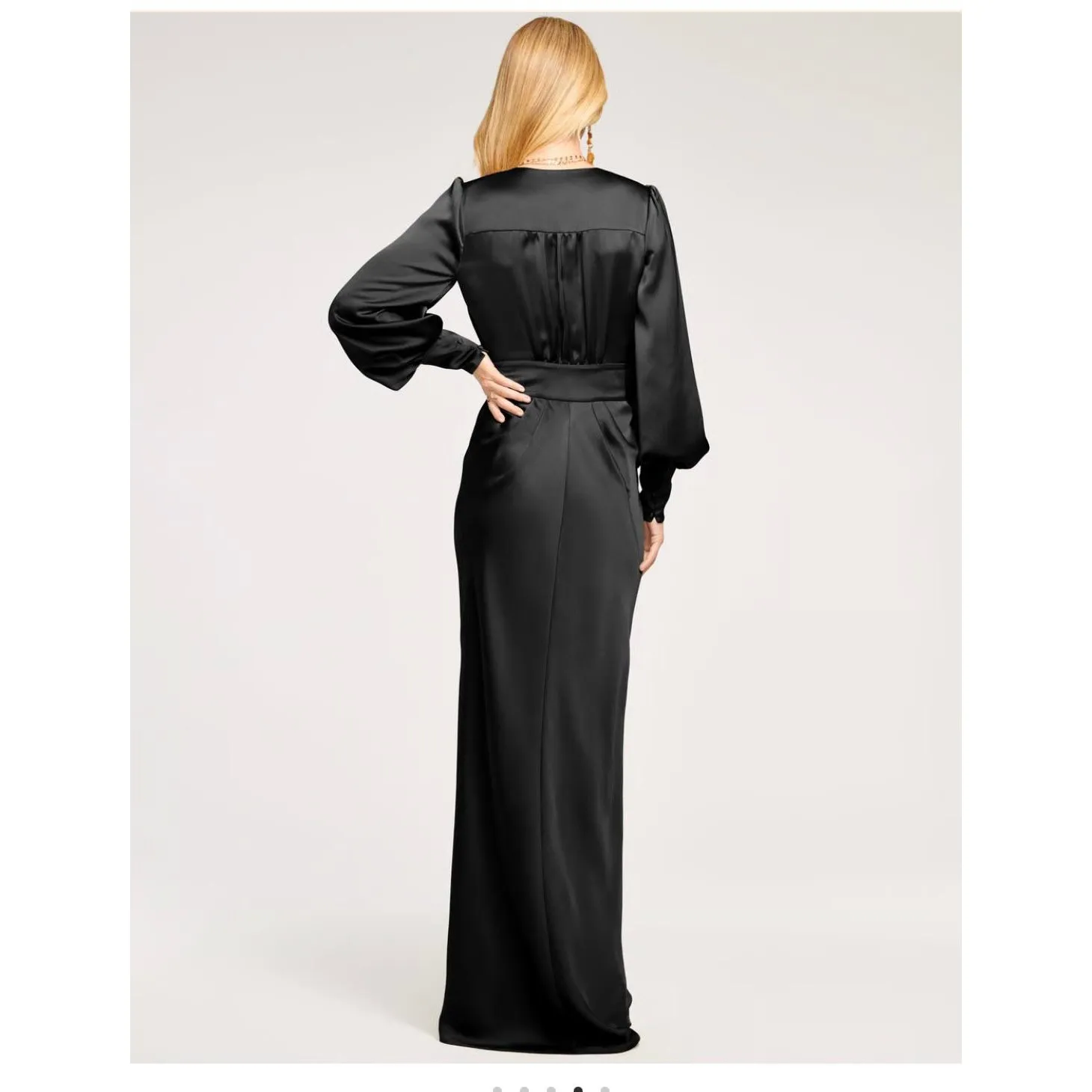 NEW Ramy Brook Madelane Black Satin Plunging Floor-Length Blouson-Sleeve Gown - Image 11