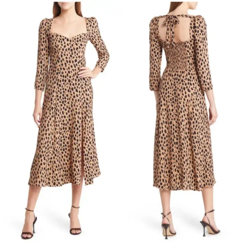 💕REFORMATION💕 Mara Midi Dress ~ Bobcat Animal Print 0 NWT - Image 7