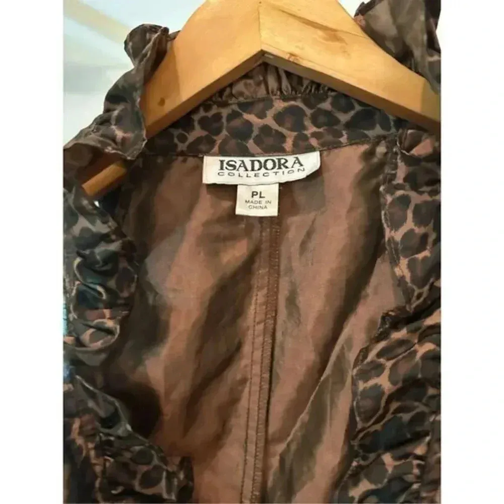 Isadora Leopard Animal Print Sleeveless Wrap Blouse LP Women’s Brown Black Ruffl Size undefined - Image 3