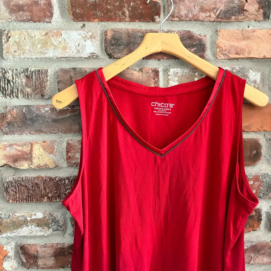 Chico’s Red Jersey Knit V Neck Sleeveless Shirt Tank Top - Image 3