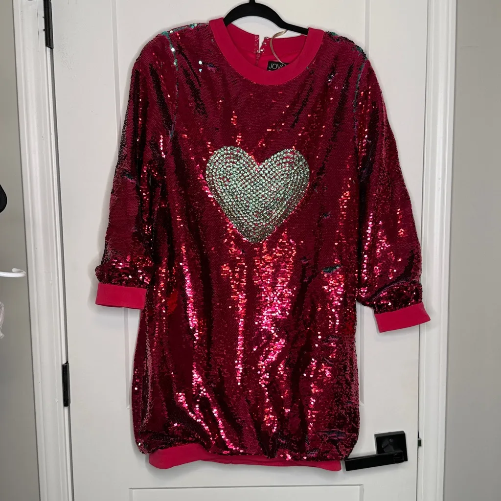 NEW Jovani Hot Pink Sequin Heart Gemstone‎ Dress - Size 6 - Image 3