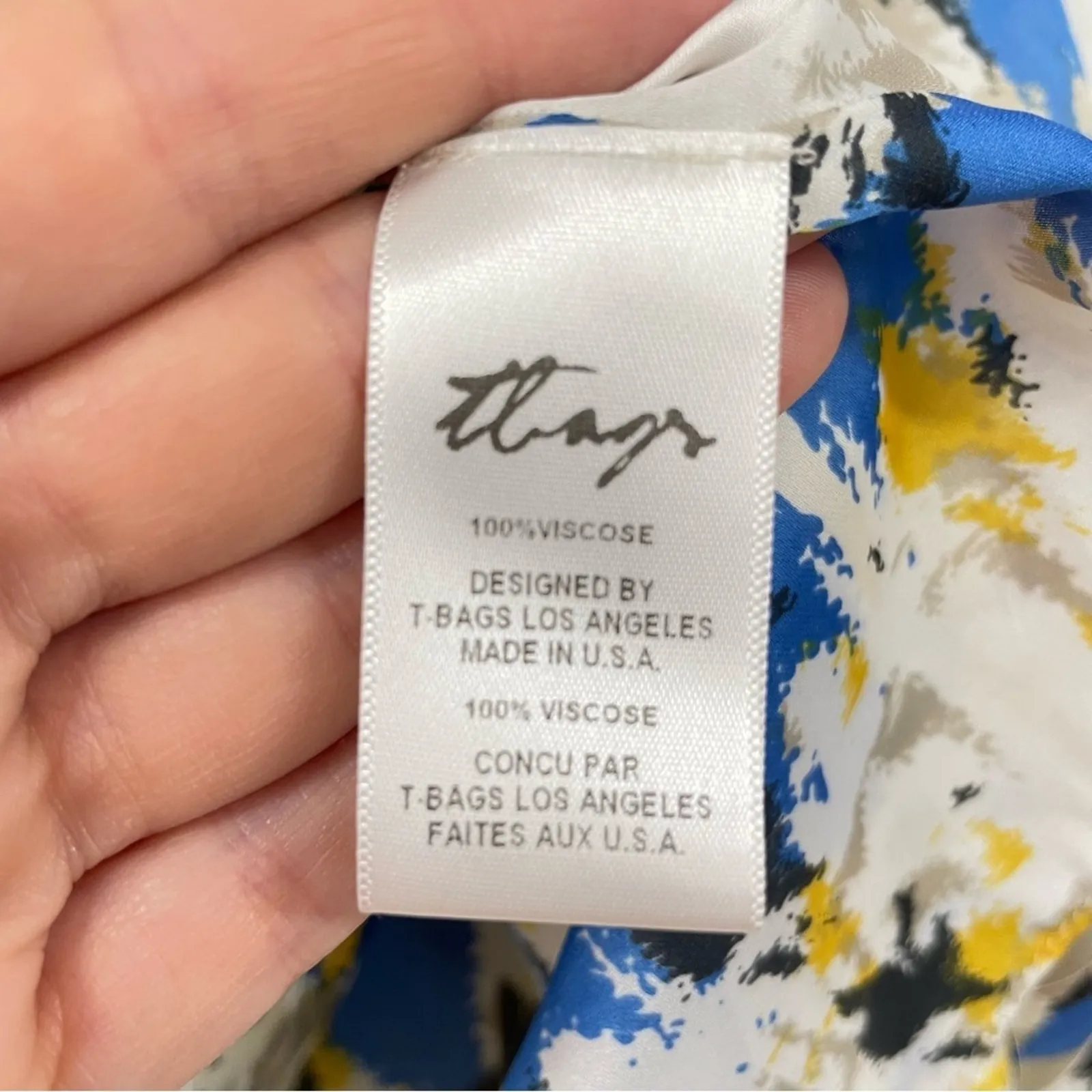 Misa T Bags Los Angeles Blue & Yellow Silk Mini Shift Dress XS Short Sleeve - Image 7