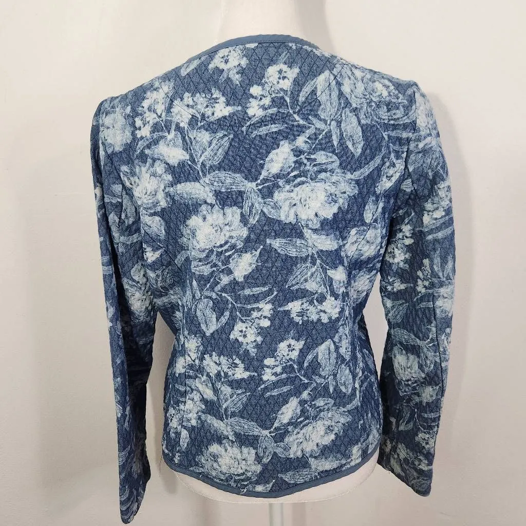 Isaac Mizrahi Blue Floral Quilted Jacket Size XXS Blue Botanic Print Jacket - Image 5