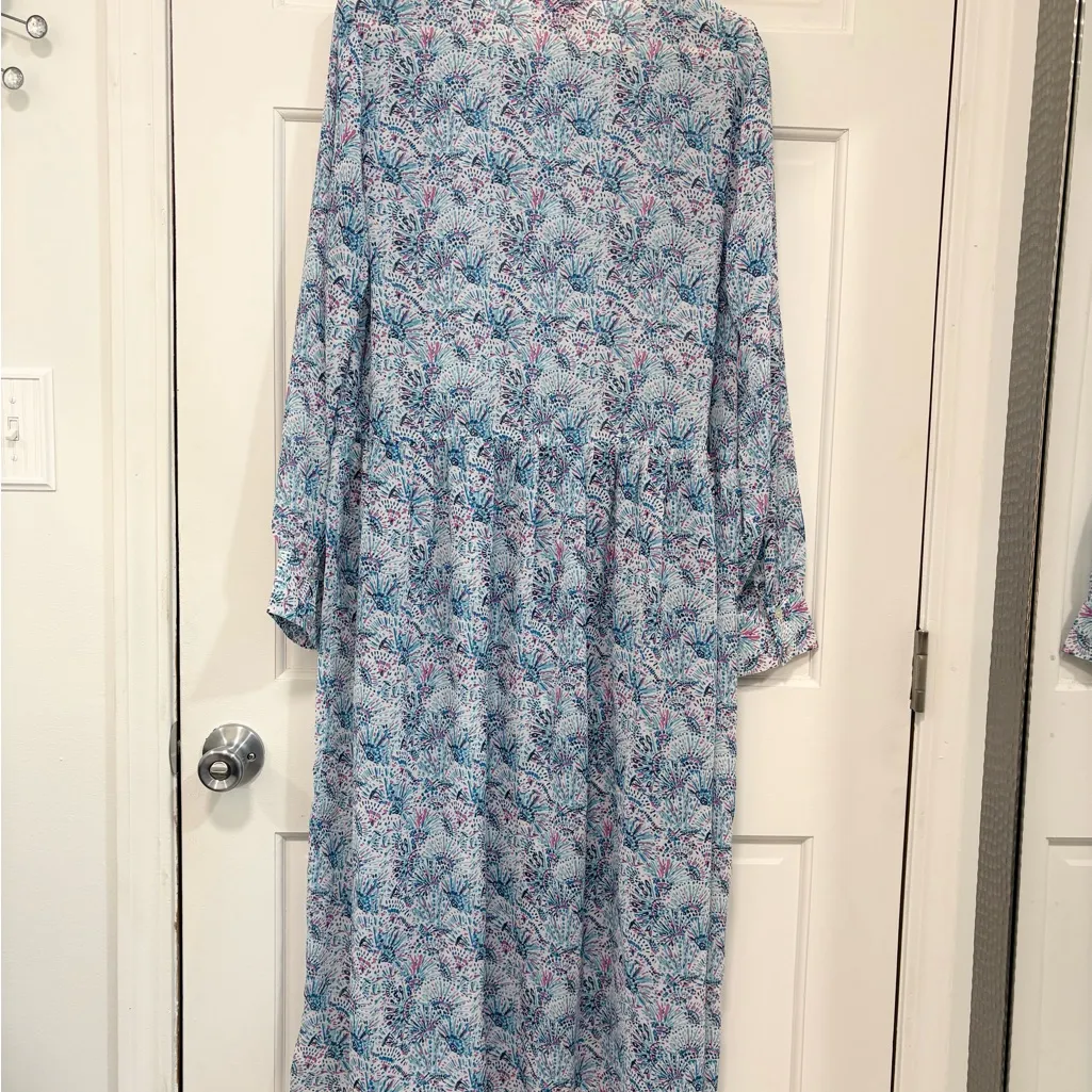 Simply Southern Floral Maxi Dress Sheer Buttons Blue/Pink Pastel Cottage Flowy - Image 5