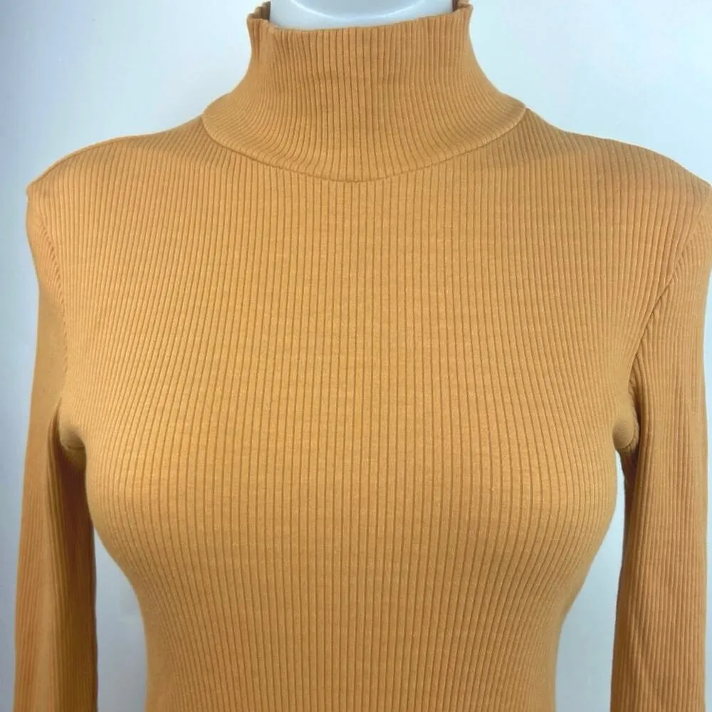 Collusion Yellow Tan Ribbed Knit Turtleneck Long Sleeve Mini Bodycon Dress Sz 8 - Image 3