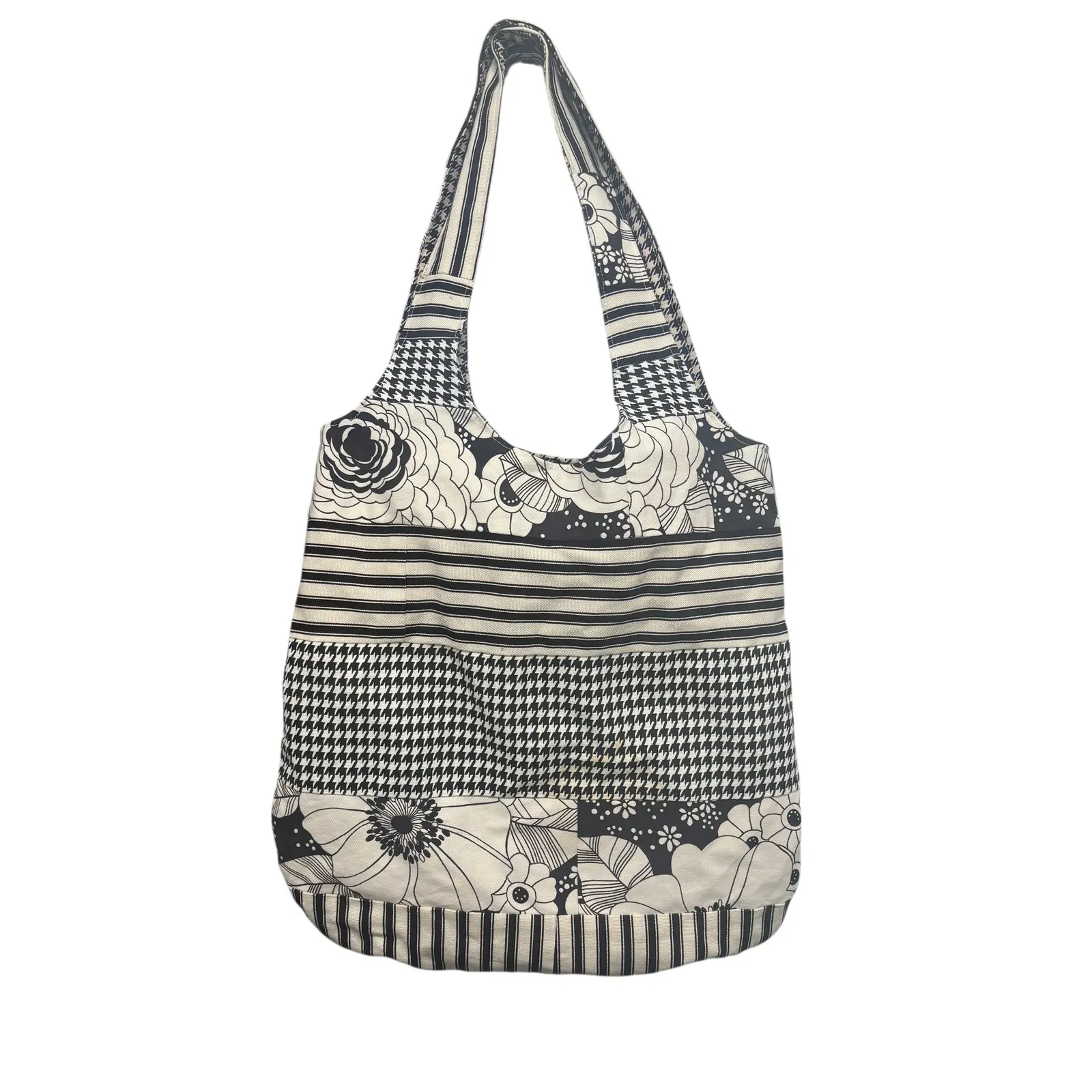 Patchwork Shoulder Bag Dog Puppy Chick Print Houndstooth Floral Black White Rev - Image 7