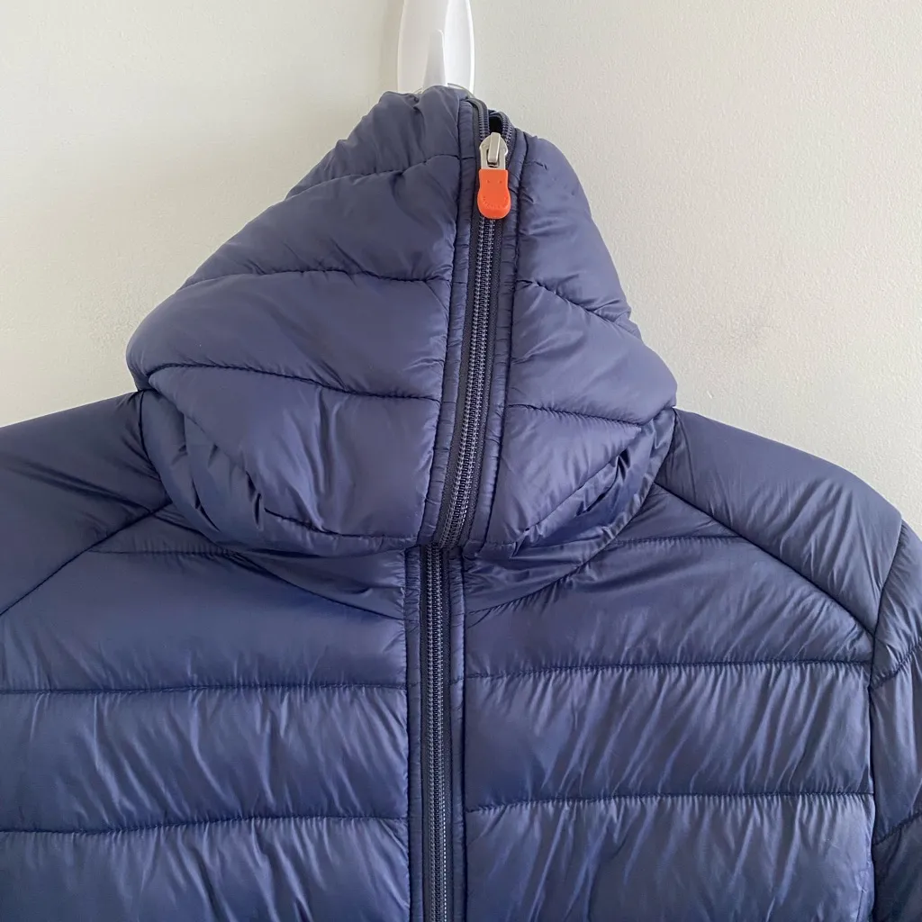 SAVE THE DUCK Navy Daisy Packable Puffer Hoodie Ultra Light Jacket Size Large Blue - Image 5