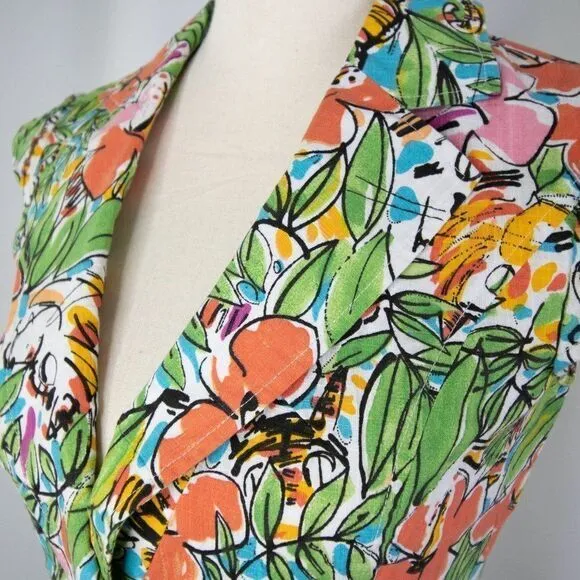 Vintage floral print short sleeve jacket, green and red, cotton blend‎ Size XXS - Image 5