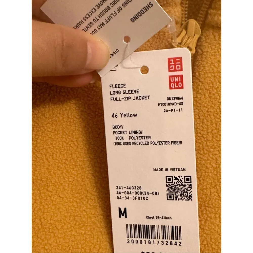 Uniqlo Medium Fleece Full-Zip Jacket - Yellow - Image 7