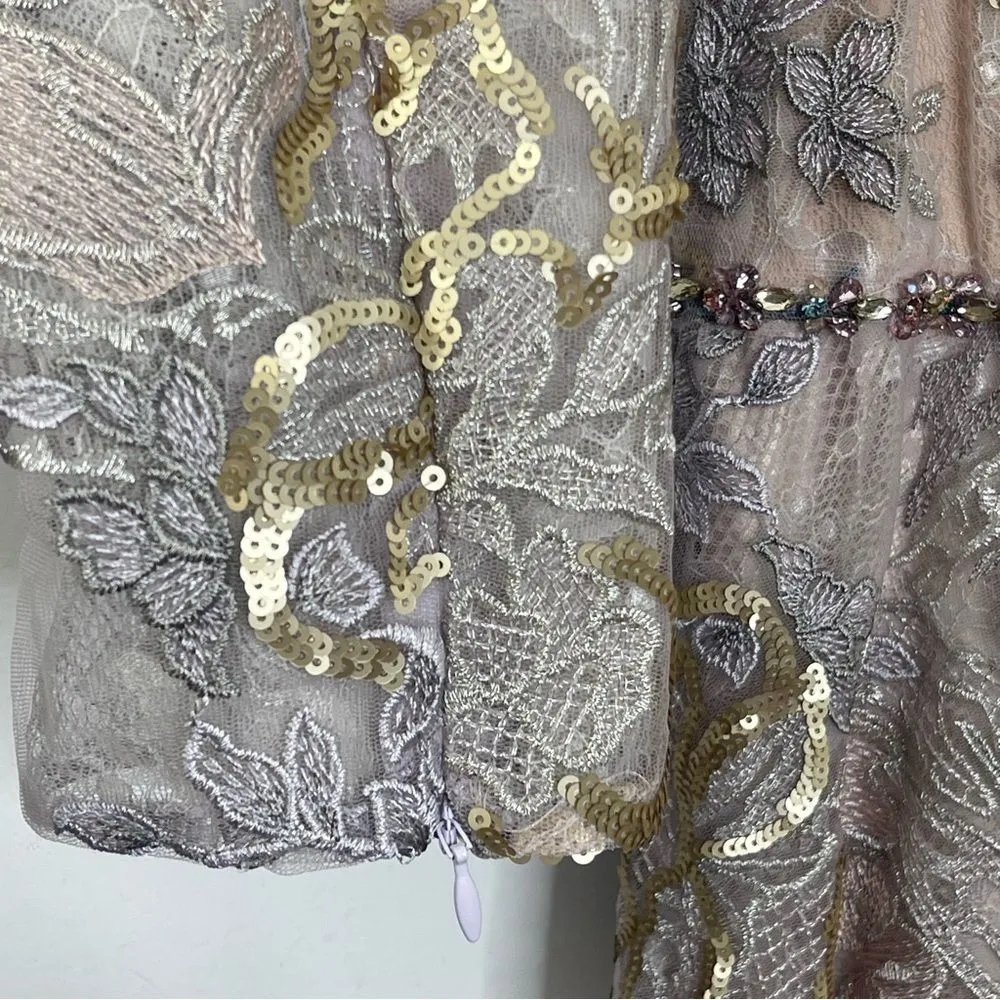 Mac Duggal 79374 Rose Applique Floral Embroidered Beaded Lace Maxi Gown, Size 16 - Image 8