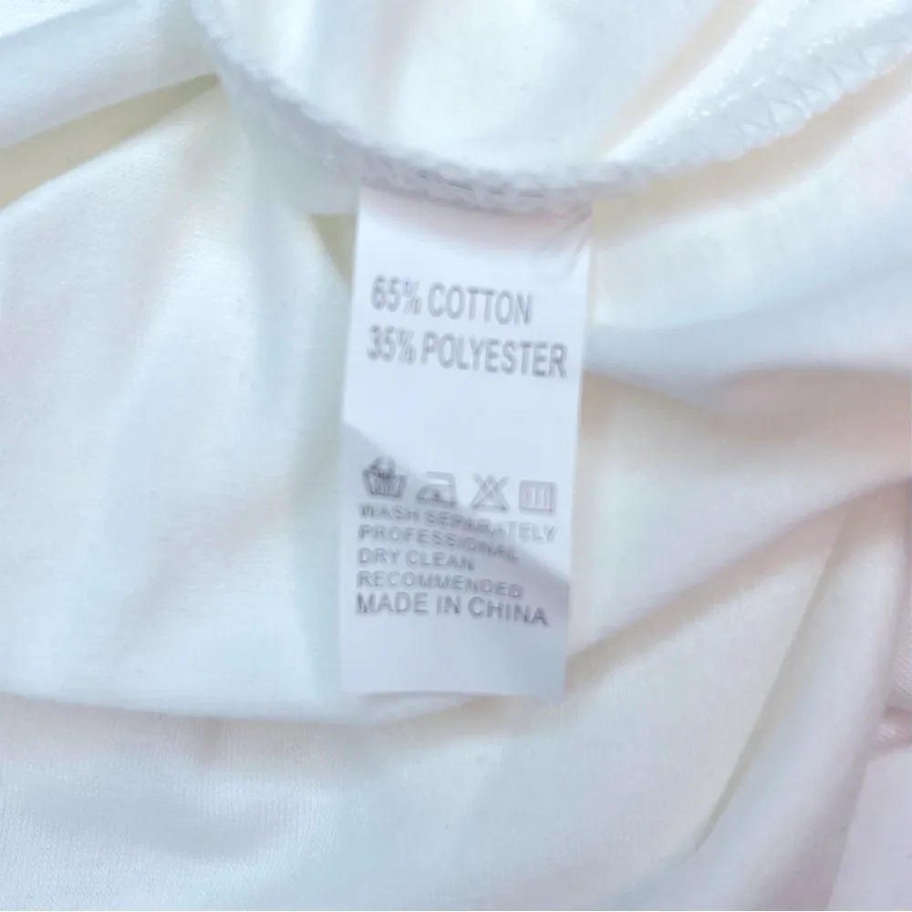 Women’s White Top Crewneck Blouse Gray and Blue Camo Short Sleeve Size M New! Size M - Image 6