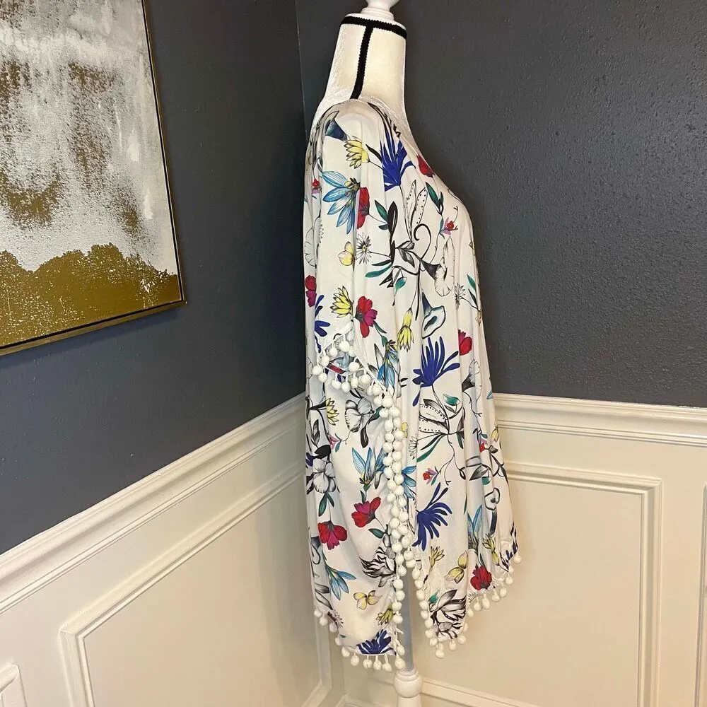 Seafolly Australia Women's White Floral Print Pom Fringe Swim Beach Coverup - Image 4