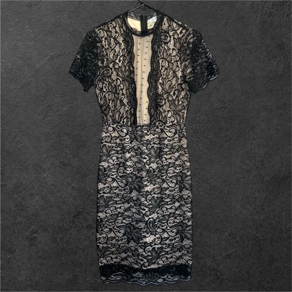 Baltic Born Polagram Womens Sz S sheer floral lace high neck lined sheath dress - Image 4