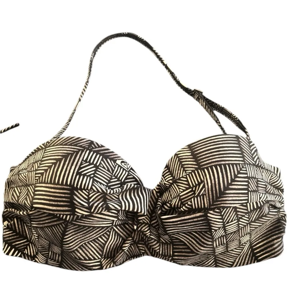 Black White Printed Bikini 2PC Swimsuit Sz L Underwire Push Up Tied Bottom - Image 2