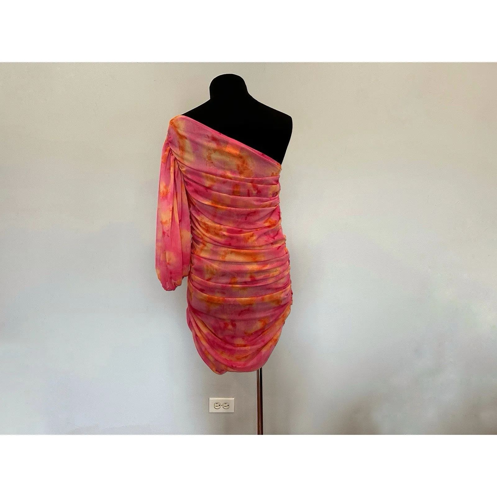 Tach Free People Rosa Pink Orange Multicolor One Sleeve Mini Dress Small S NEW - Image 4