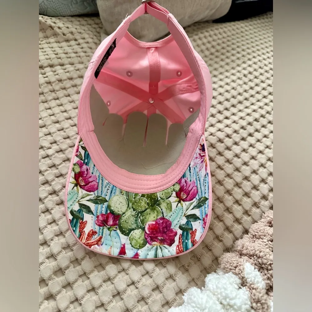 Women Bass Pro Shops Floral Brim Strapback Adjustable Hat Cap Hunt Fish Mom Pink - Image 4