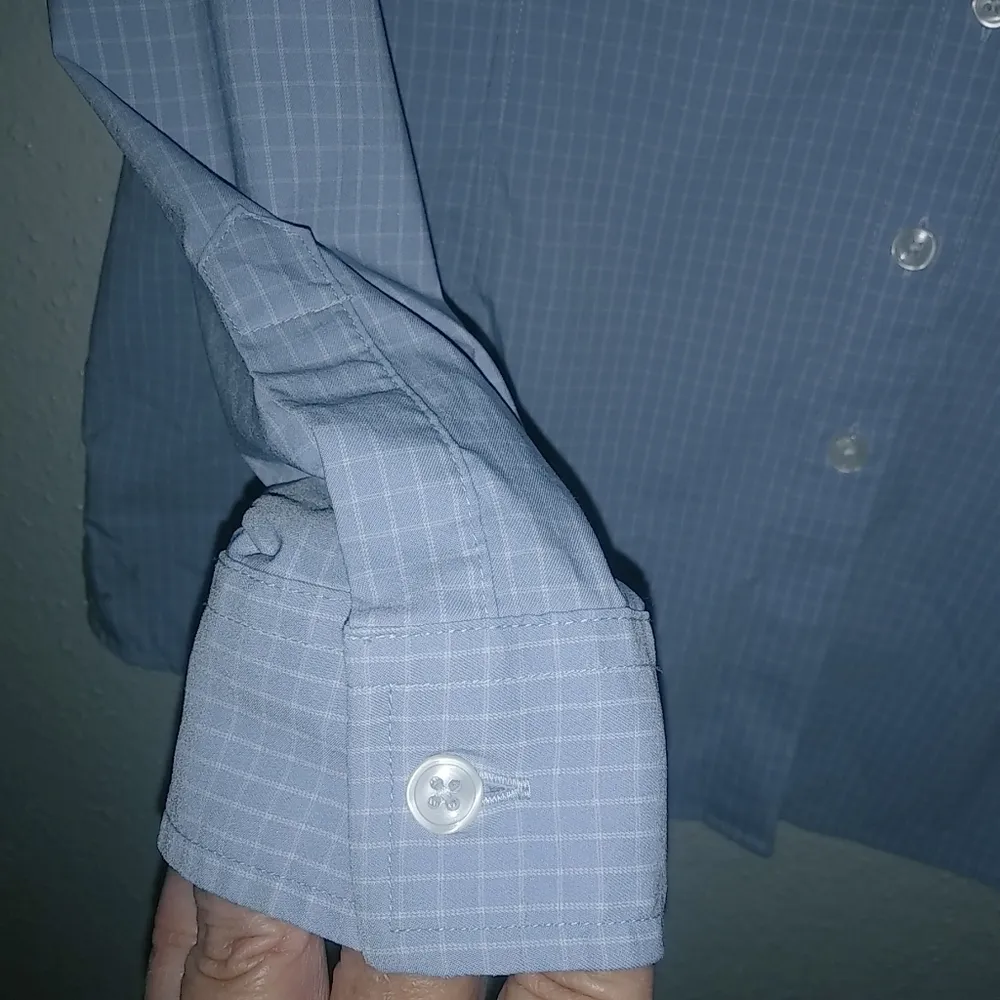 Oobe S Robin's Egg Blue Fitted Woven Checked Button Down Shirt - Image 7