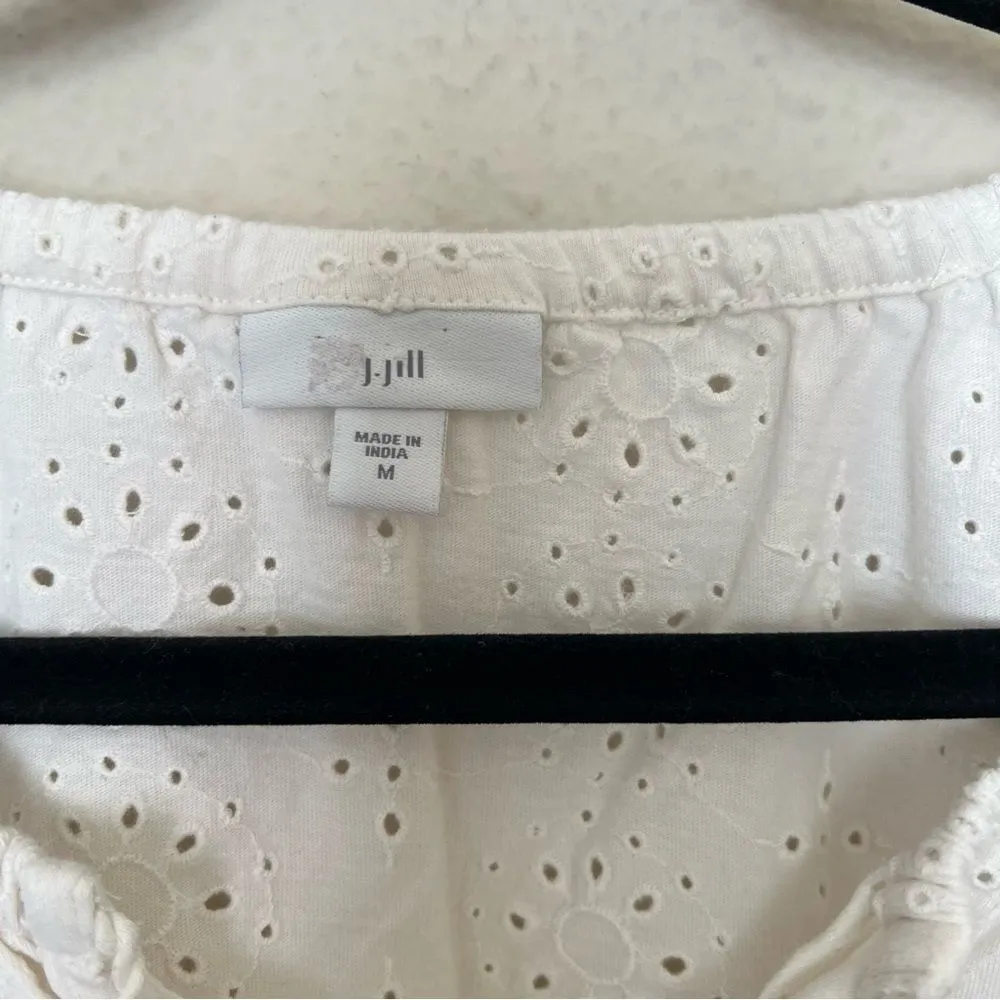 J. Jill White Eyelet Peasant Blouse Size Medium 100% Cotton - Image 6