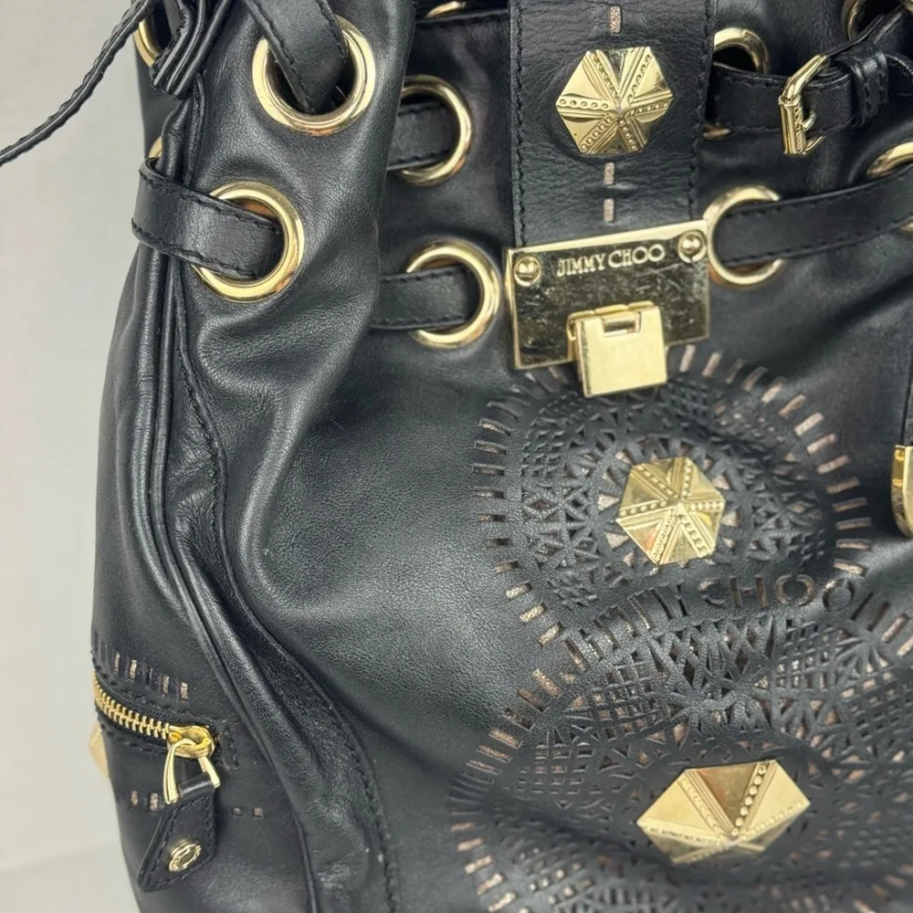 Jimmy Choo Ramona black soft leather leather metal logo embellished satchel bag! - Image 3