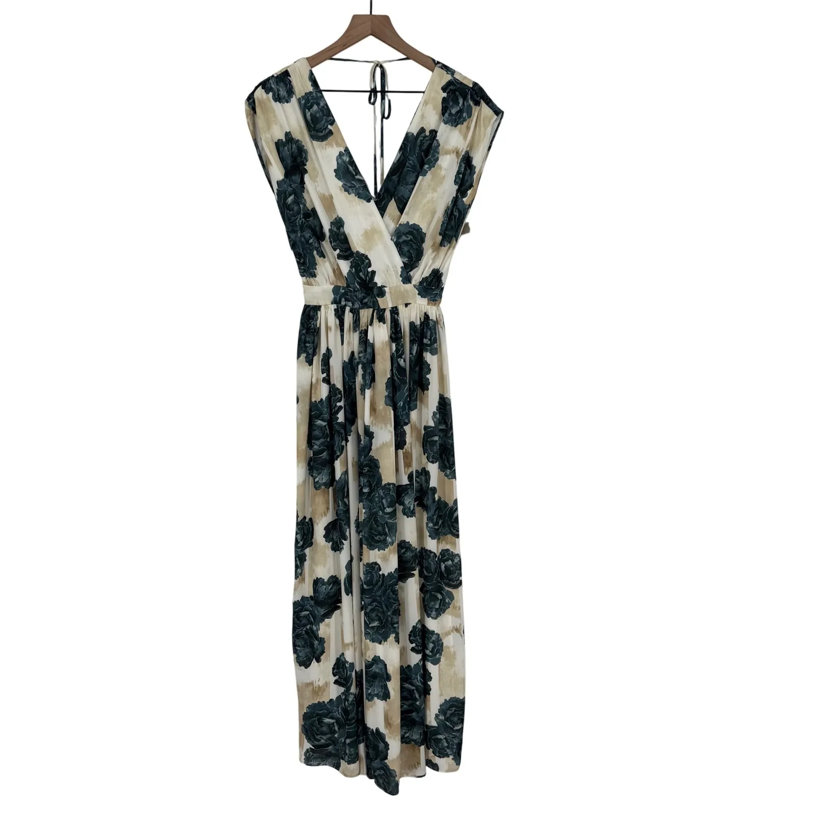 Christina Economou Floral Maxi Dress V Neck Cap Sleeve Empire Waist SIze 0 Brown - Image 2