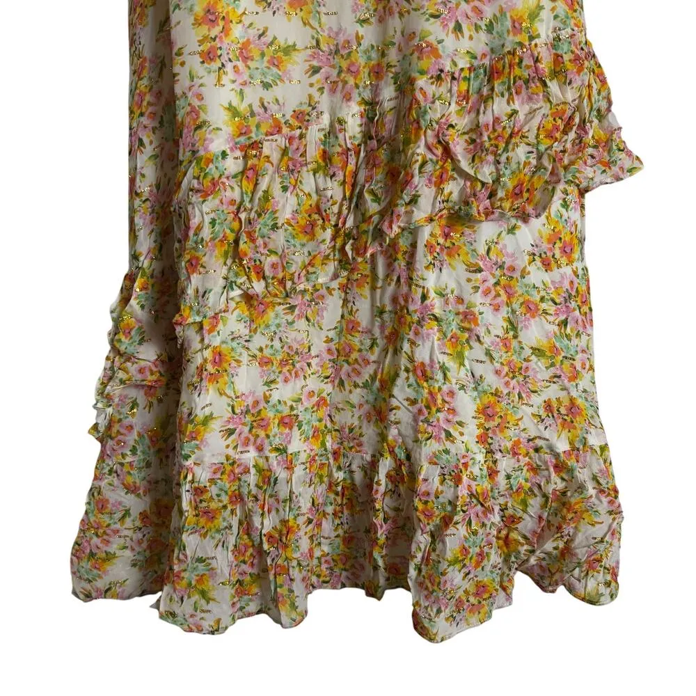 Shoshanna Remy White Orange Floral Print Strapless Sweetheart Maxi Dress Size 4 - Image 12