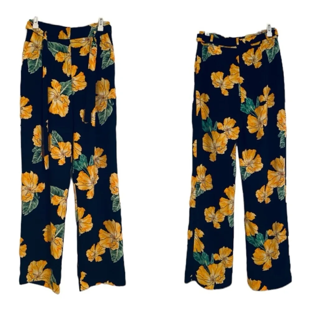 Zara Floral Black and Yellow Palazzo Trousers. Straight Fit size M - Image 2