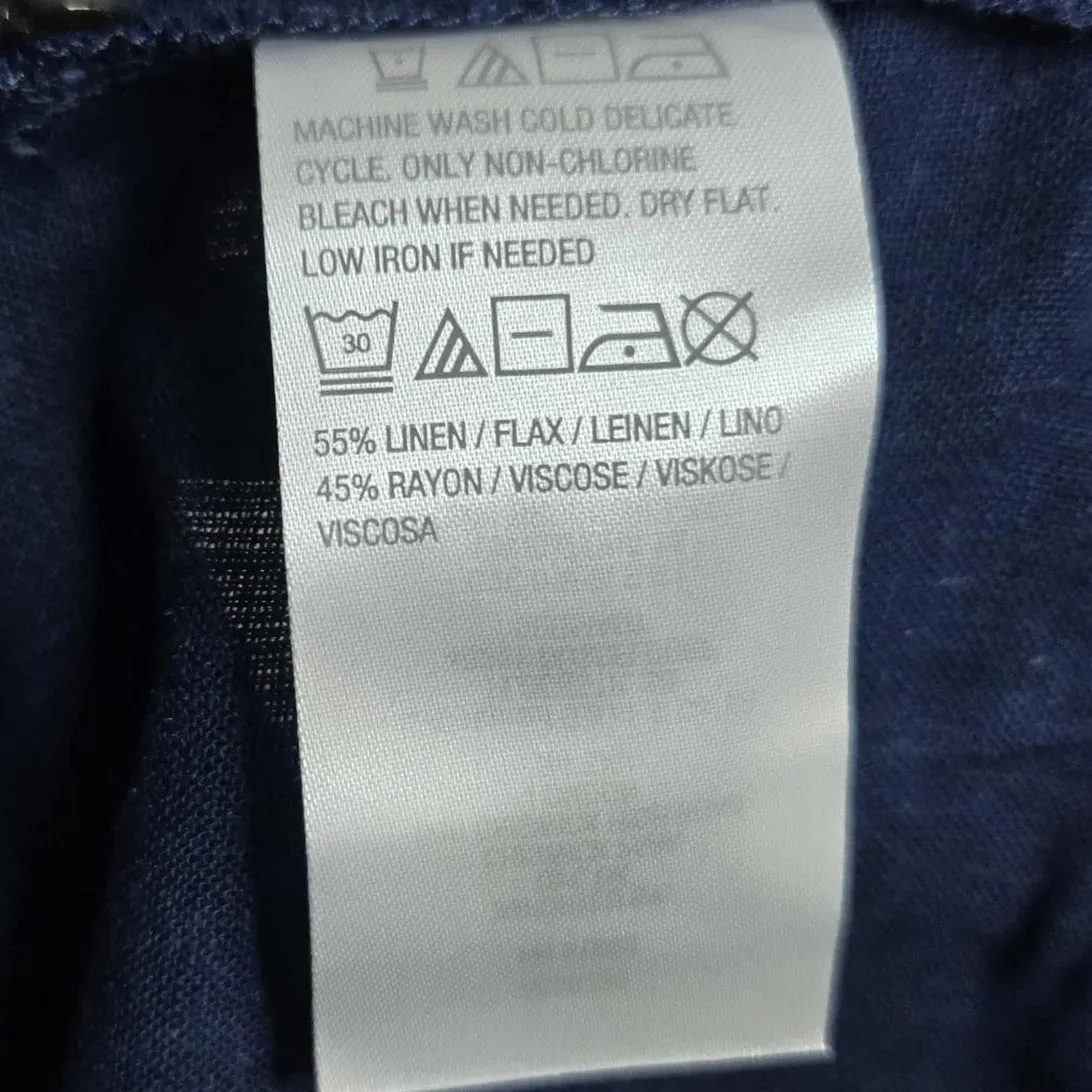 Susan Graver Regular Pure Linen Blend Button Front Shirt Size 2XP NWT Navy Solid - Image 4