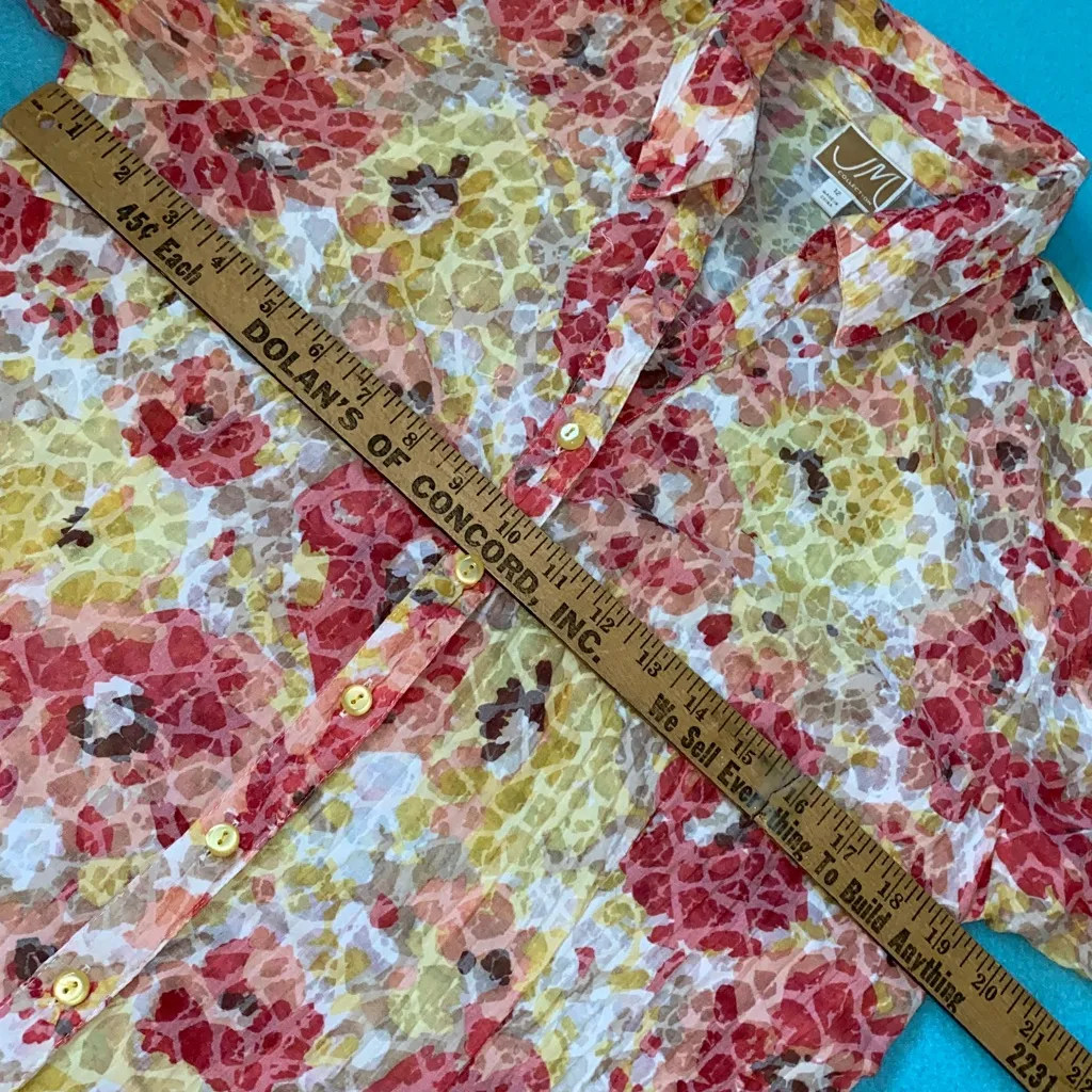 JM COLLECTION floral abstract button up long sleeve crinkle split cuffs size 12 - Image 8