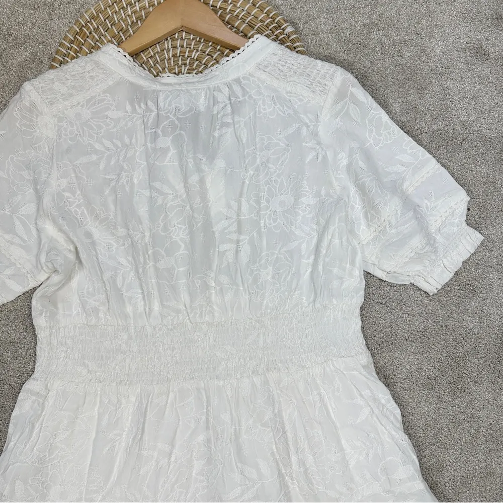 NWT Dear John Ellen Smocked Waist Mini Dress Pearled Ivory Garden Embroidered M - Image 10