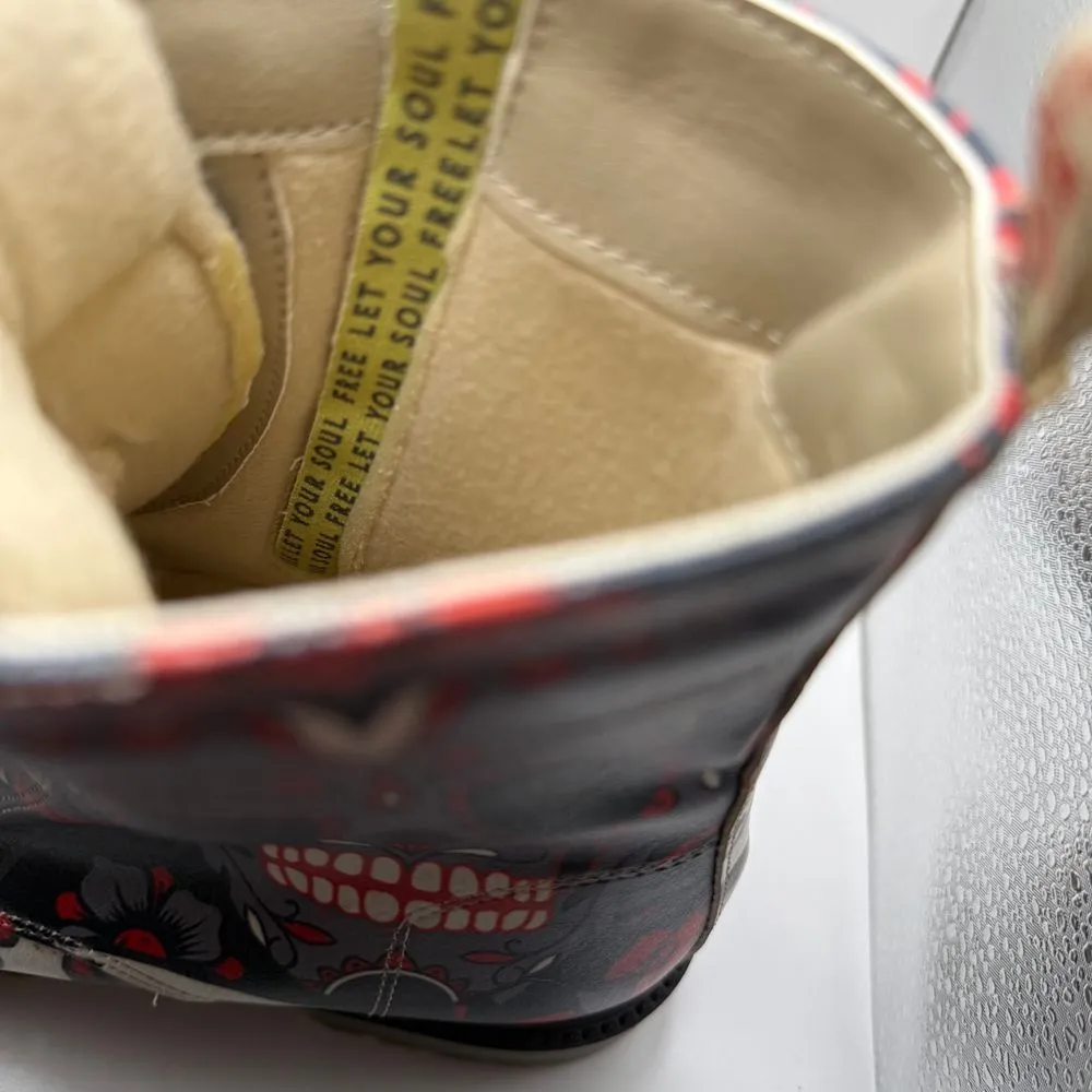 Goby Sugar Skull Combat Boots Day of the Dead Gothic Lace Up Boots Size‎ 35/5 Black - Image 13