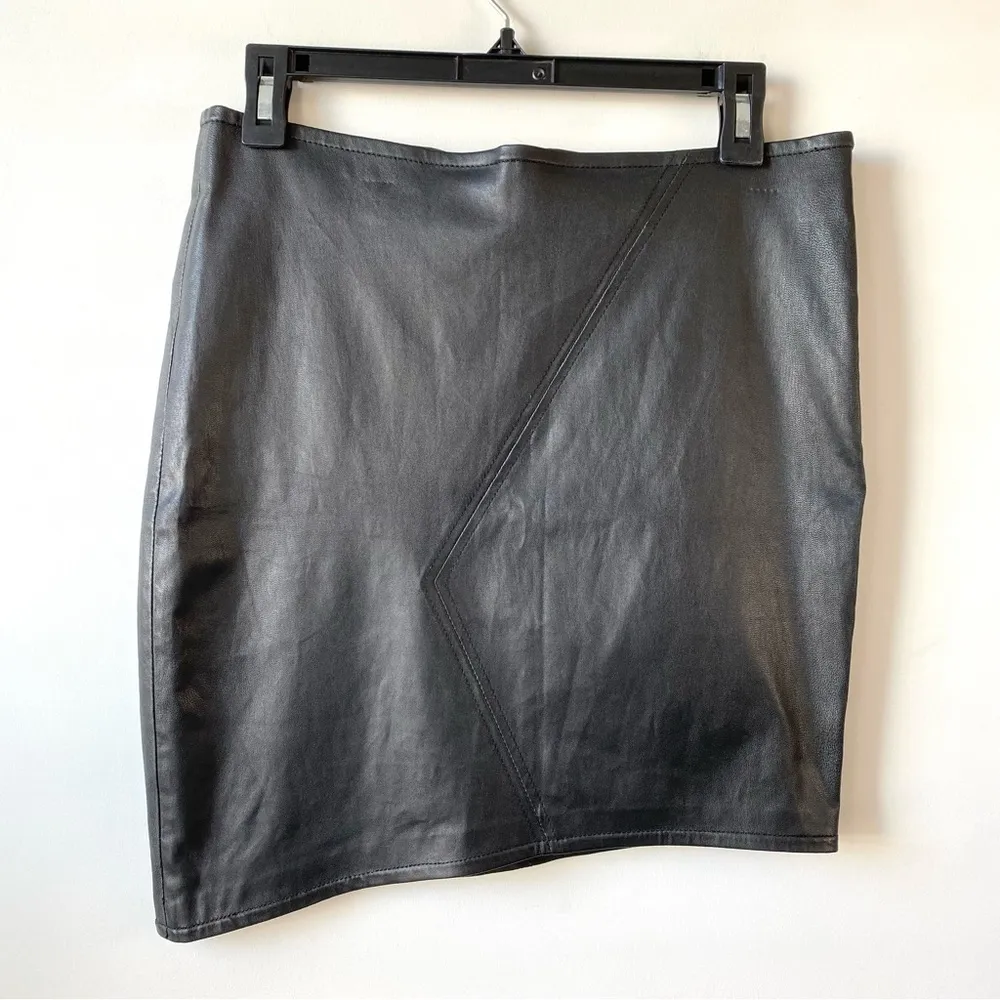 Ba&sh Jupe Party Asymmetrical Lamb Leather Mini Skirt Black 8 - Image 6