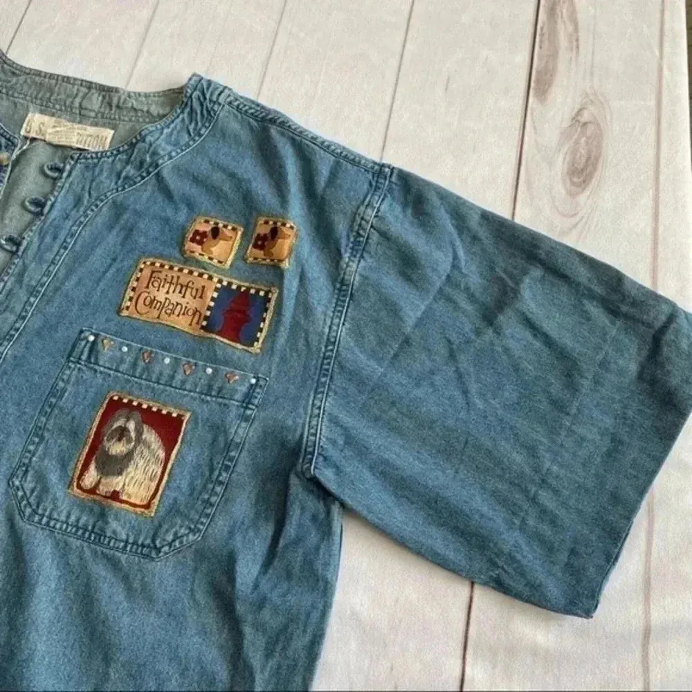 Us expedition Faithful Companion embroidered patchwork Dog Top Blue Size L - Image 13