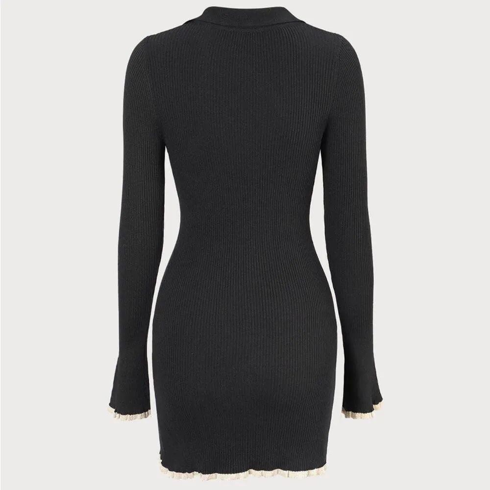 RIHOAS The Black V Neck Contrast Trim Knit Mini Dress XS - Image 7