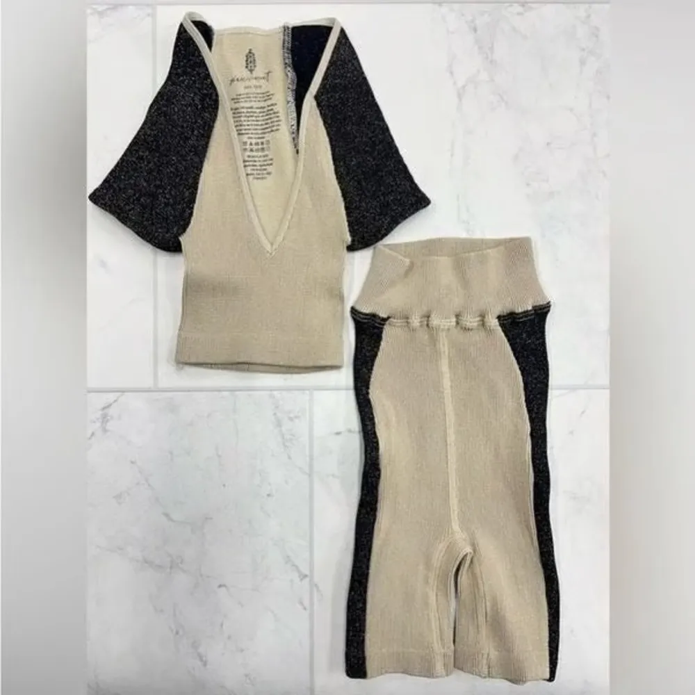 NEW! 3 Pc  MOVEMENT Rise & Shine Set Champagne Black Shorts Tank Top - Image 14