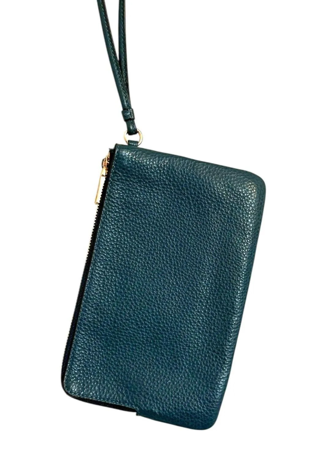 Coach Dempsey Teal Pebble Leather Double Zip Wristlet with Gold Hardware - Image 2