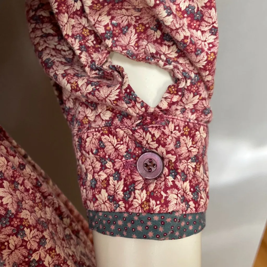 Vintage Eklecktic Prairie Dress‎ Edwardian Midi Calico Ruffles Cottagecore Retro Pink Size XXS - Image 12