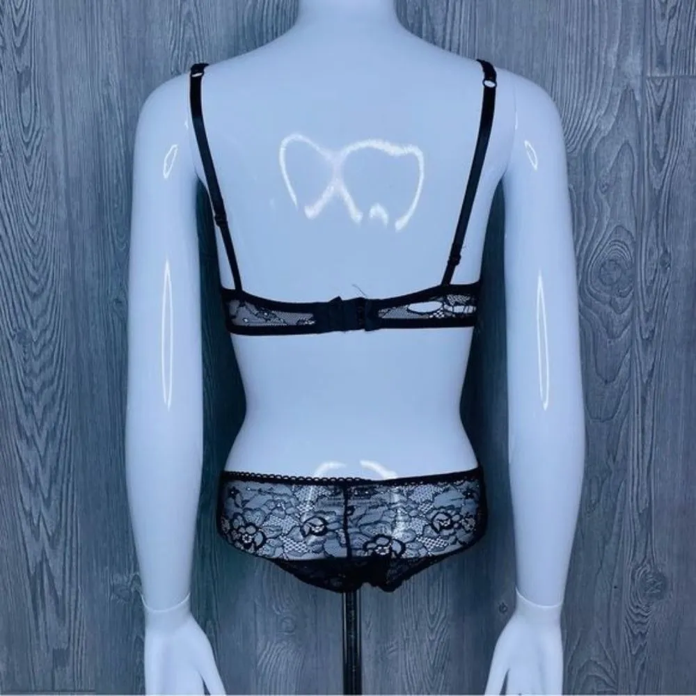 Prime Valentina black lace sheer bodysuit lingerie Teddie with bows small - Image 5