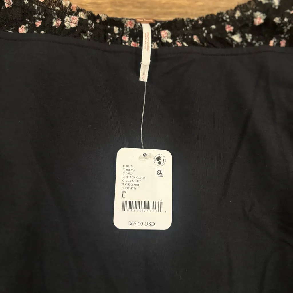 Free People Josie LS Mesh Contrast Top – Black Cotton Bodice Sheer Sleeves - L - Image 4