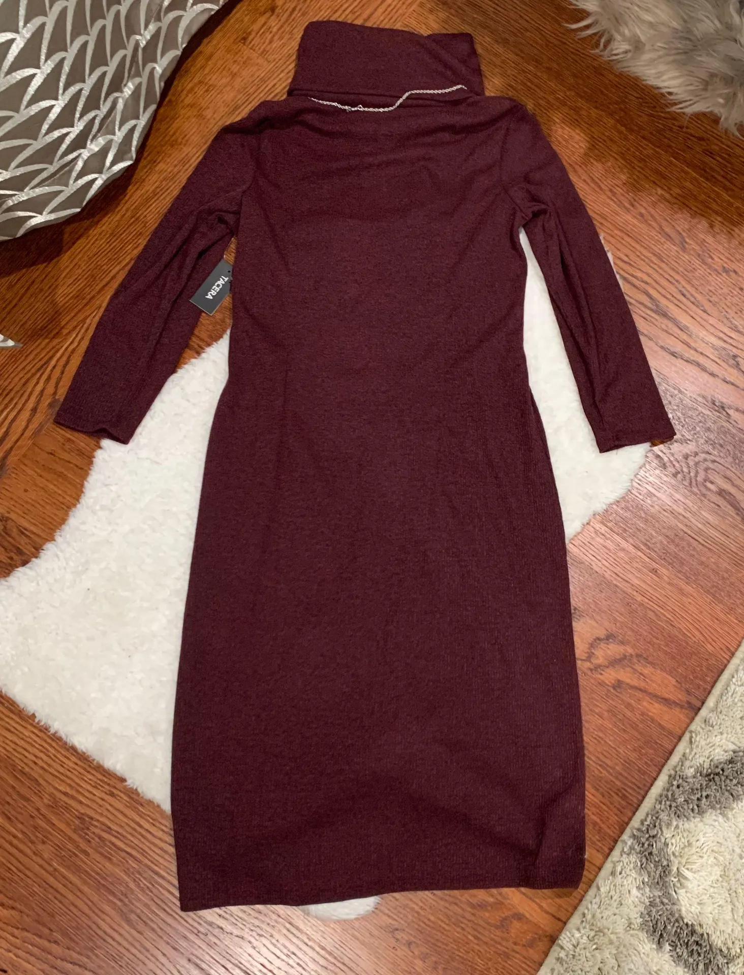 Purple Ribbed Turtleneck Long sleeve MIDI Dress - Image 2