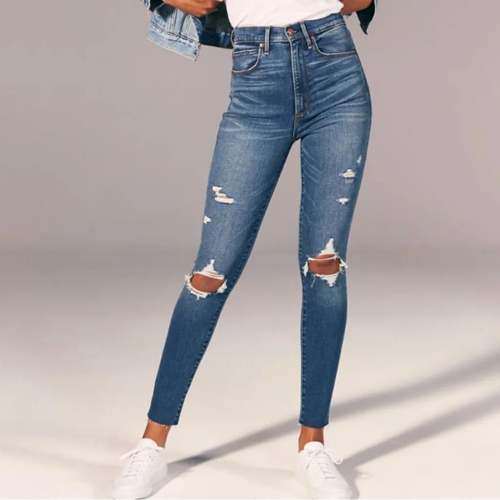Abercrombie & Fitch Ultra High Rise Super Skinny Distressed Blue Jeans Sz 24/00R - Image 2