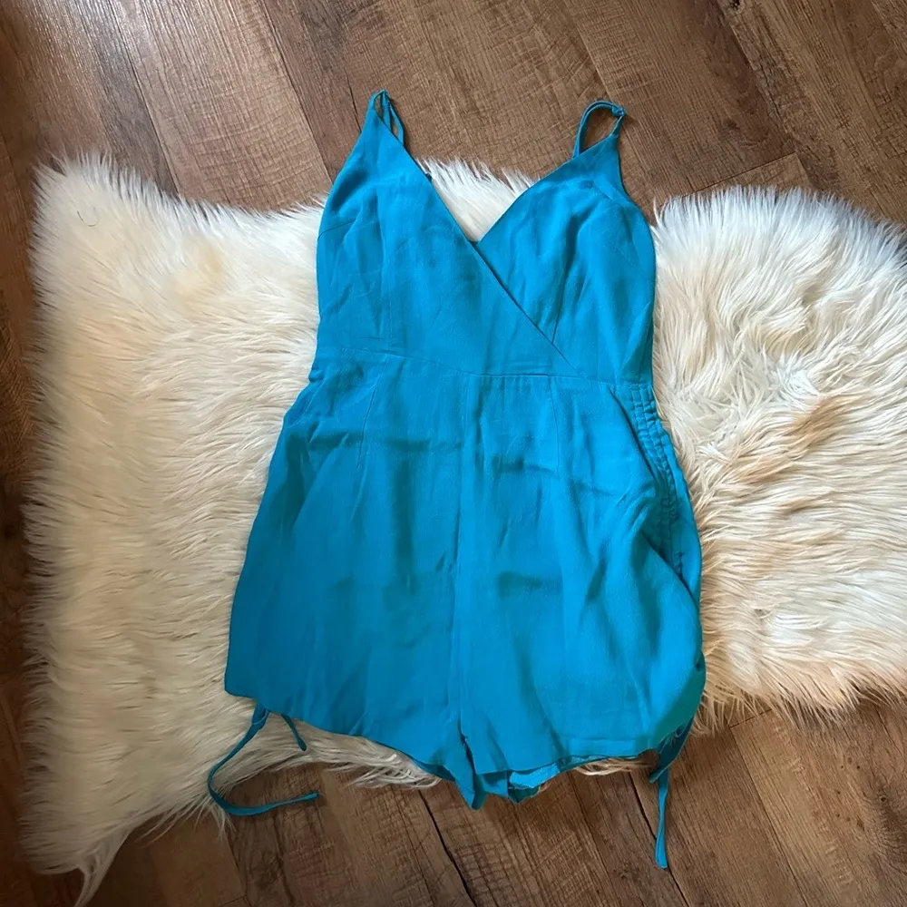 SUPERDOWN Serene Ruched Cami Romper In Teal - Image 3