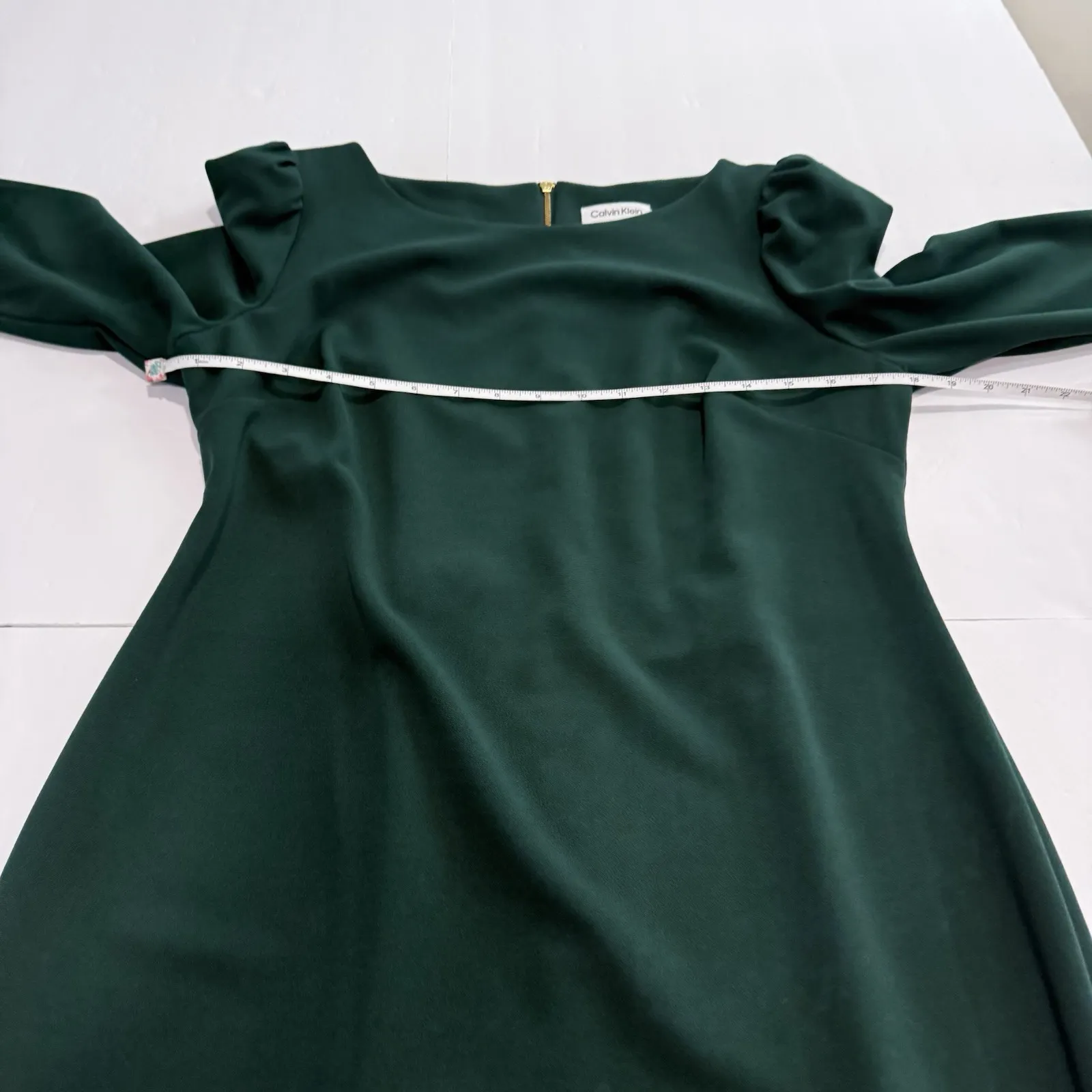 NWT Calvin Klein Green 3/4 Puff Sleeve Stretch Crepe Sheath Dress Size 12 - Image 9