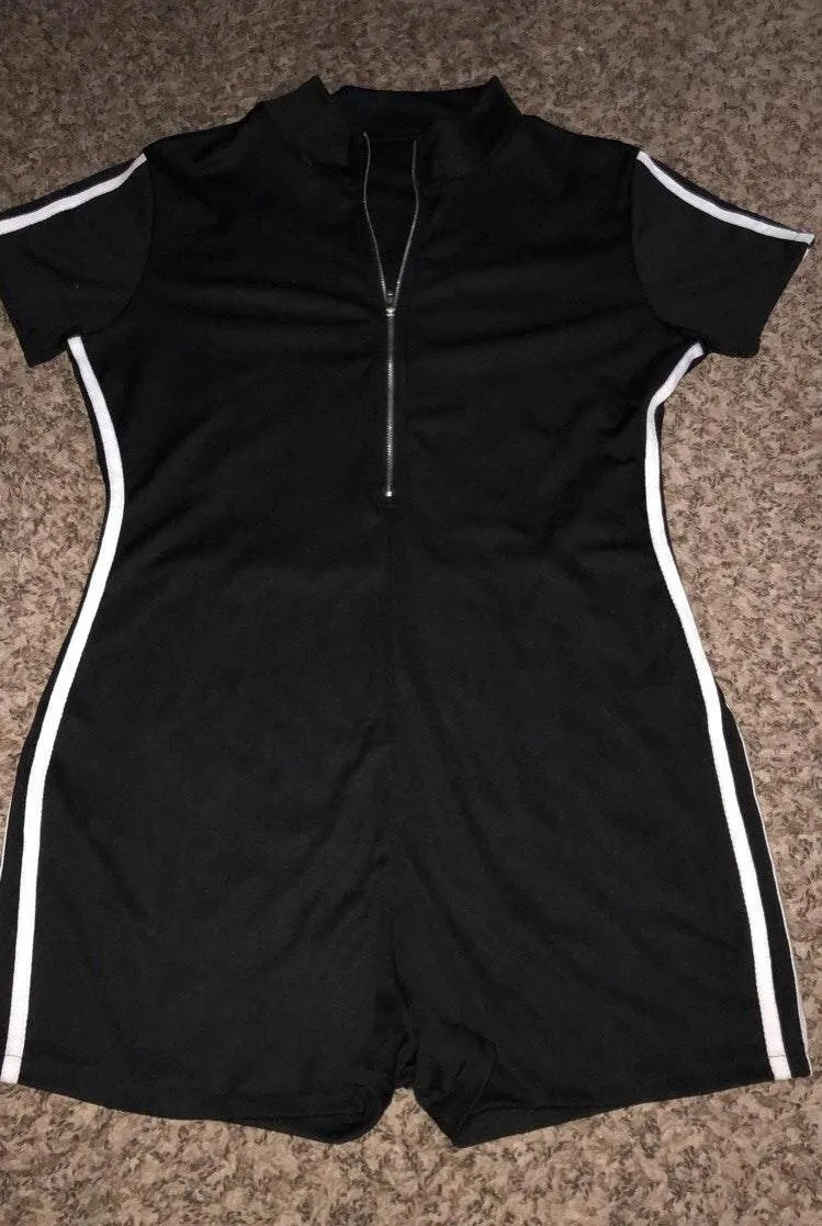 Black Bodycon Stripe Romper Size L - Image 2