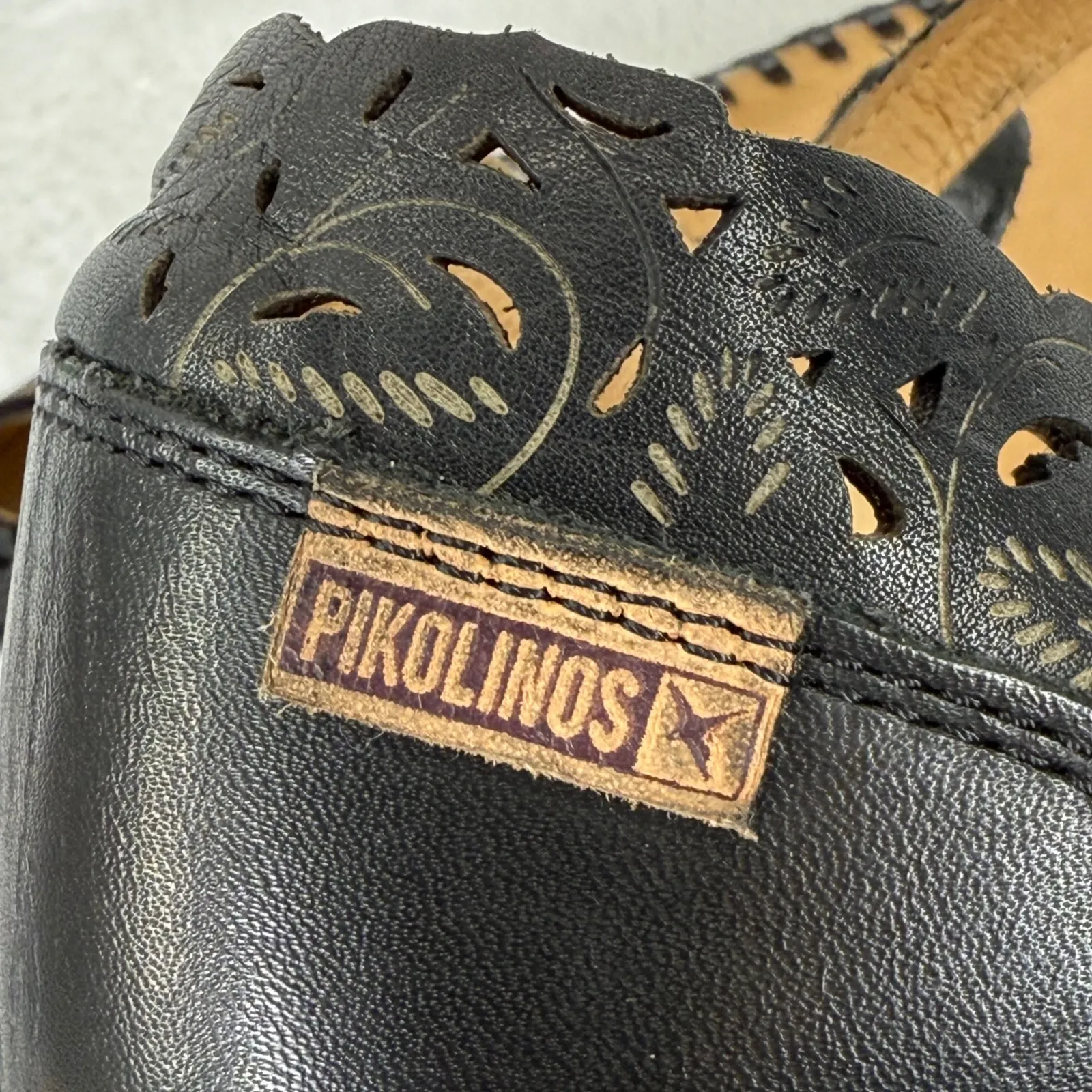 Pikolinos Leather Mary Jane Ballet Flats Laser Cut Black Women's Shoes 39 US 8.5 - Image 6