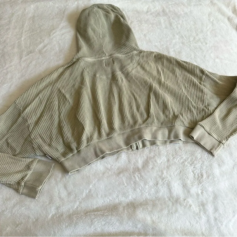 BDG Urban Outfitters Green Waffle Knit Zip Up Sweatshirt Size Small - Image 9