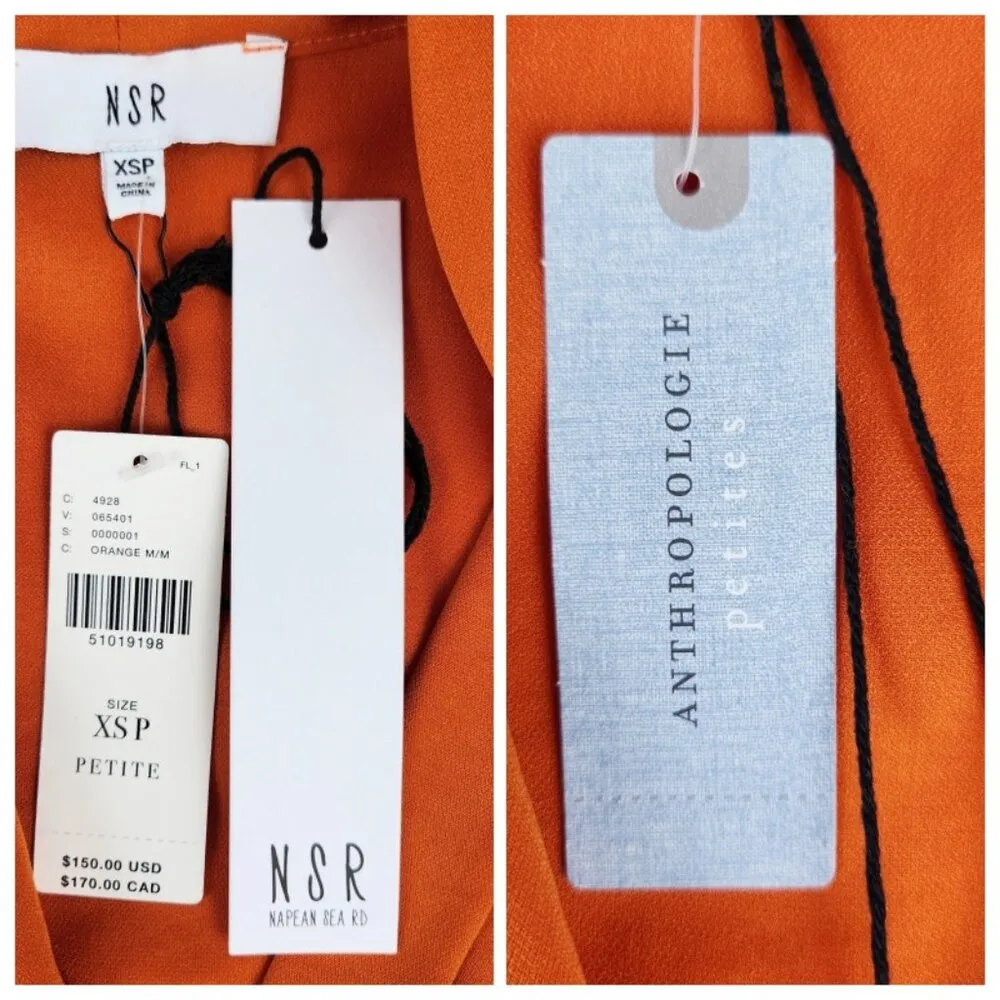 Anthropologie NSR Womens Naomi Surplice Dress Size XS Petite Orange - Image 3